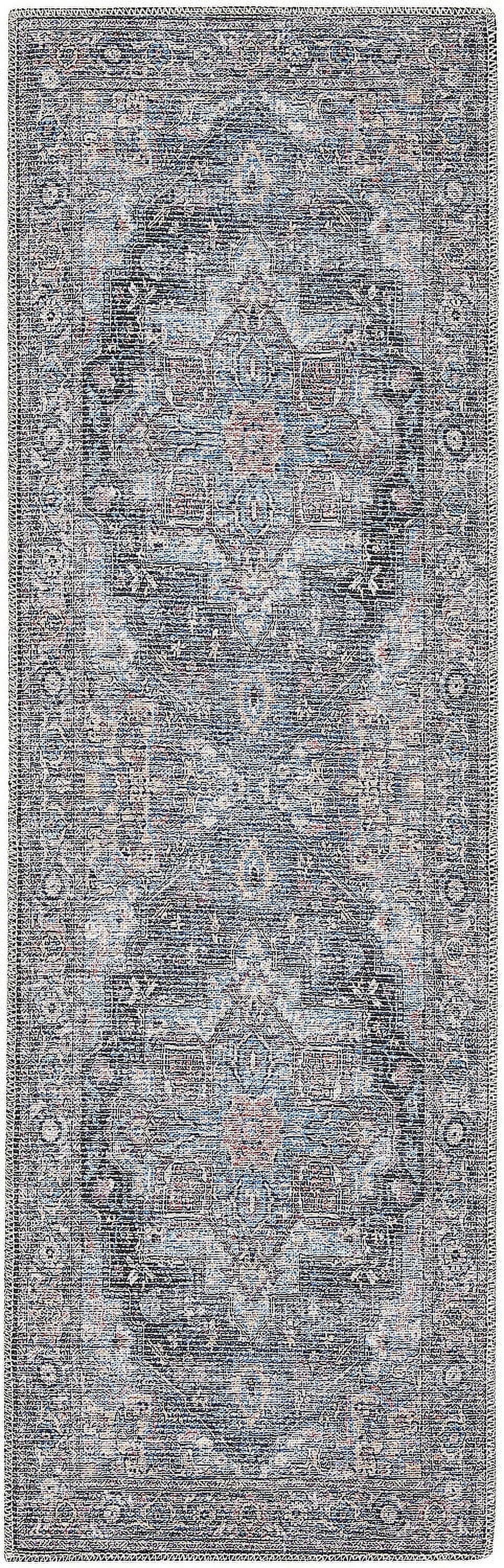 Light Blue Multi Floral Cotton Chenille Runner Rug 2' x 6'