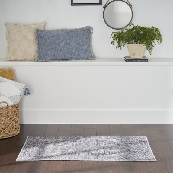 Nourison Home Machine Washable Vintage Boho Grey 2' x 3'9" Area Rug, (2' x 4')