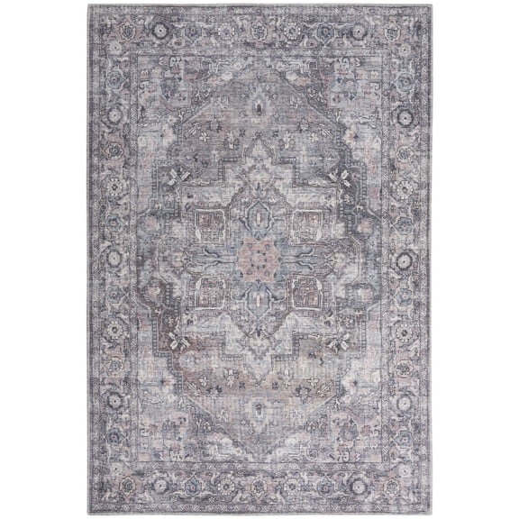 Nourison New Concept Washables 4' x 6' Grey Vintage Indoor Non-Slip Flatweave Rug
