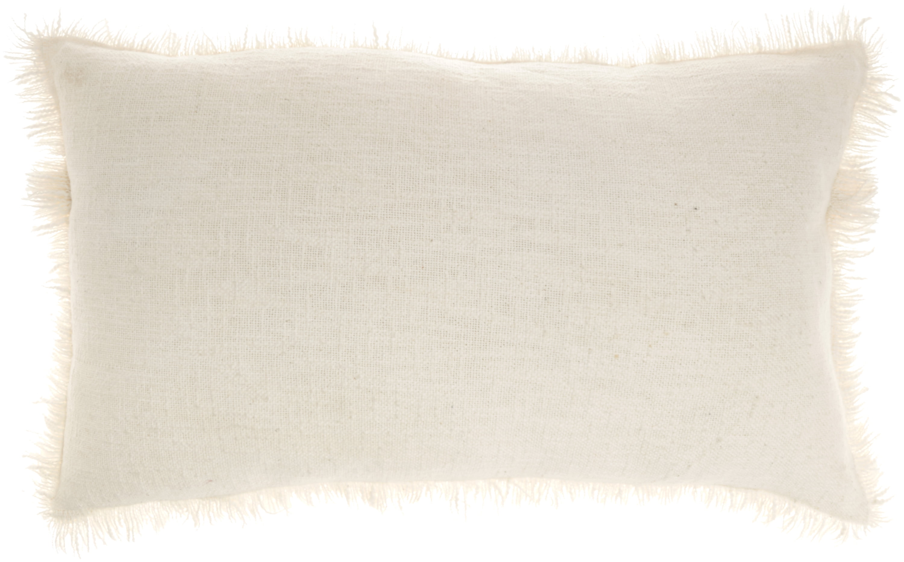 Ivory Cotton Fringed Rectangular Throw Pillow 14" x 24"