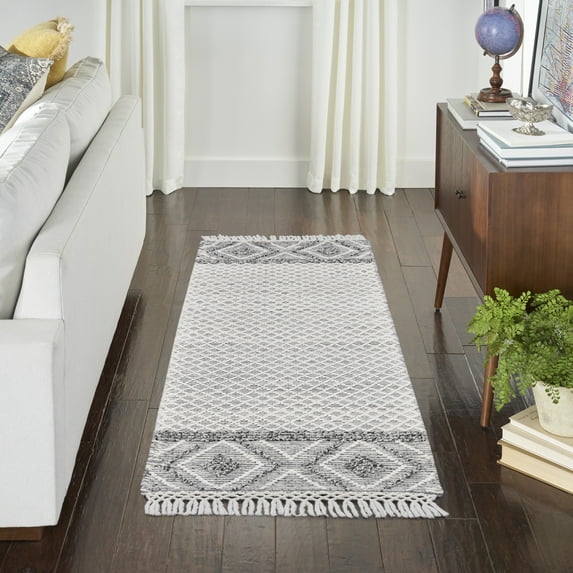 Nourison Home Series 3 2'3" x 8' Grey/Ivory Diamond Indoor Rug
