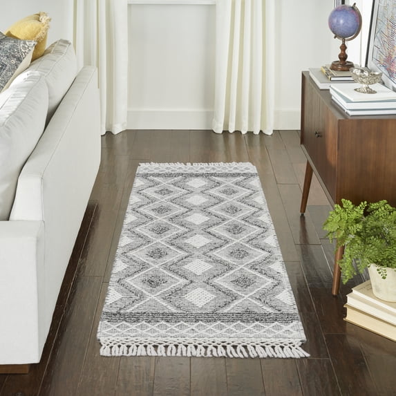 Nourison Home Series 3 2'3" x 8' Grey/Ivory Diamond Indoor Rug