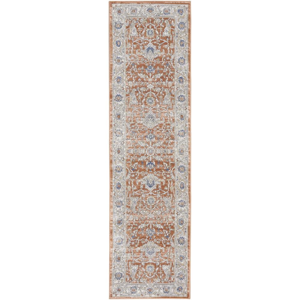 Nicole Curtis Series 4 Vintage Medallion Grey and Brick Red Runner Rug