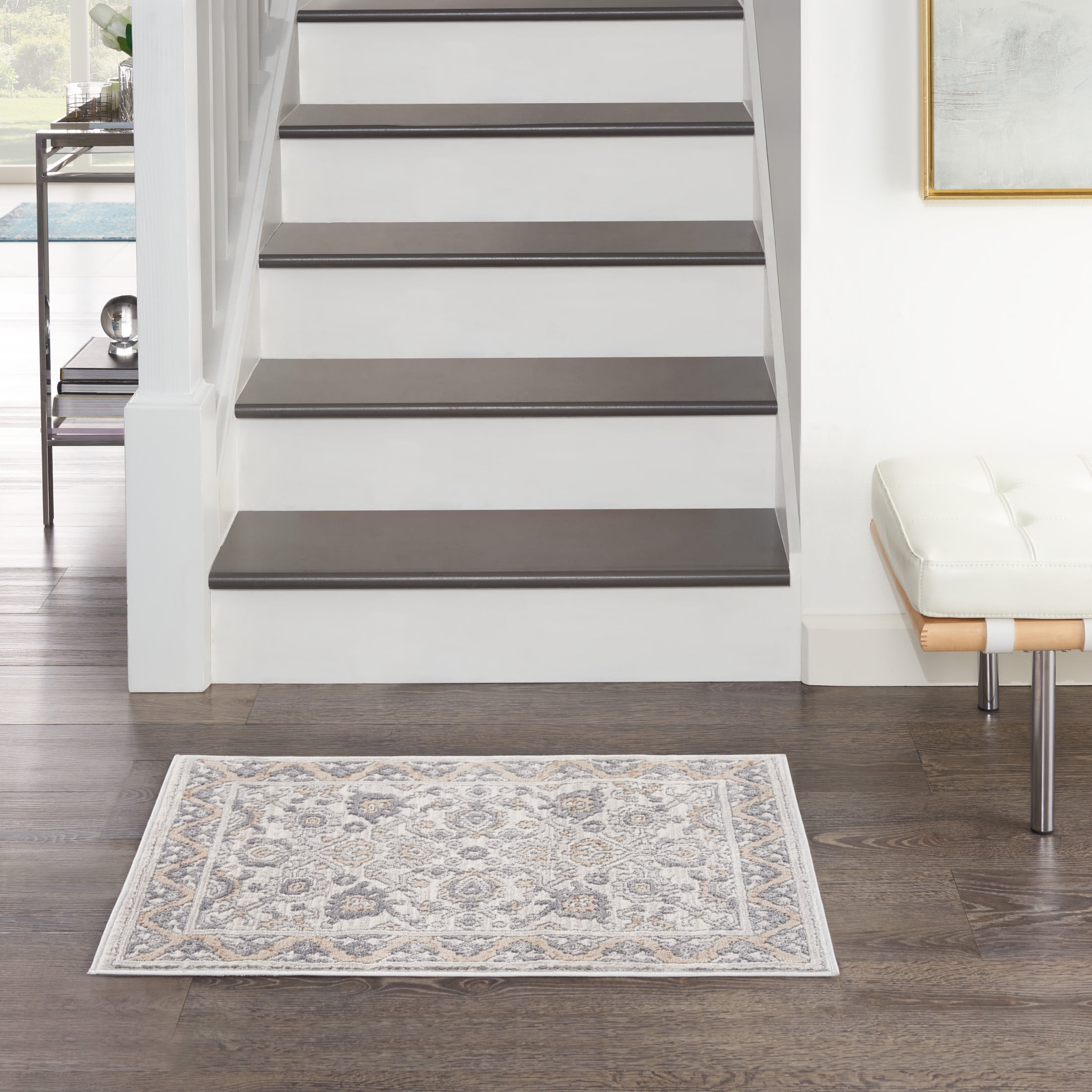 Nicole Curtis Cream Gray Synthetic Rectangular Area Rug
