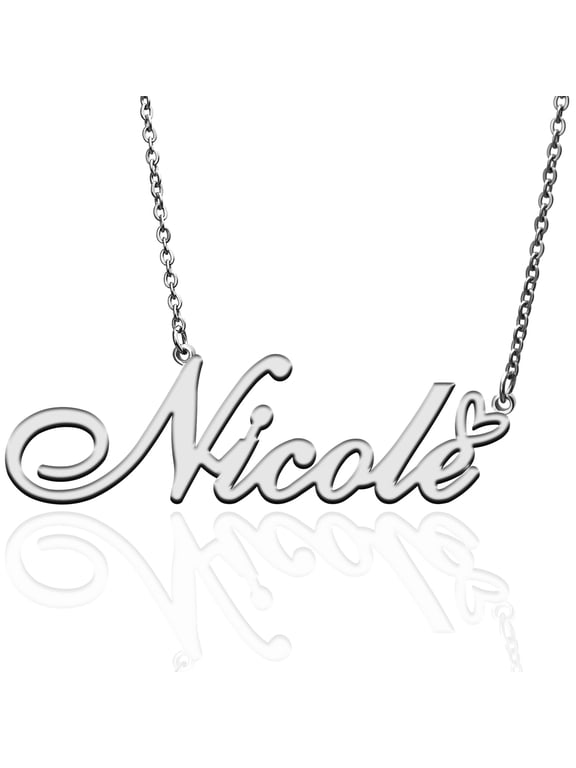 Nicole Custom Name Necklace Customized Personalized Plated Name Necklace for Mother Daughter Friendship Women Valentine's Day Christmas Birthday New Year Silver