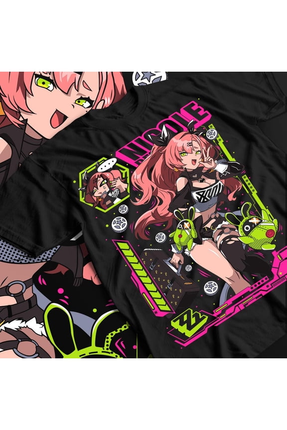 Nicole Demara Neon Urban Graphic Tee - Pink and Green Anime Streetwear Shirt
