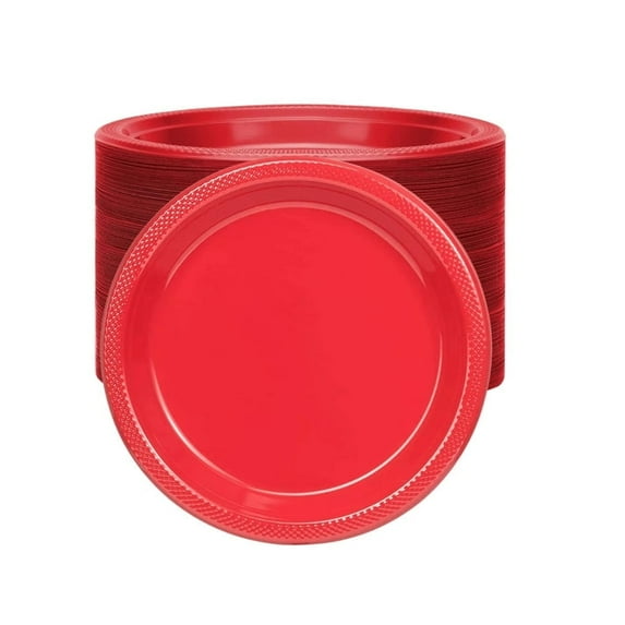 Hanna K. Signature 9 Inches Disposable Red Plastic plates Good to use in Microwave: 200 Count