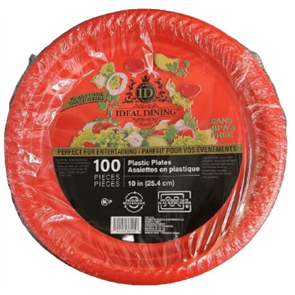 Nicole Fantani's Ideal Dining 10" Disposable Red Plastic plates Good to use in Microwave, Bulk Stock for Restaurant, Hotel, Deli & Elegant Parties : 200 Count