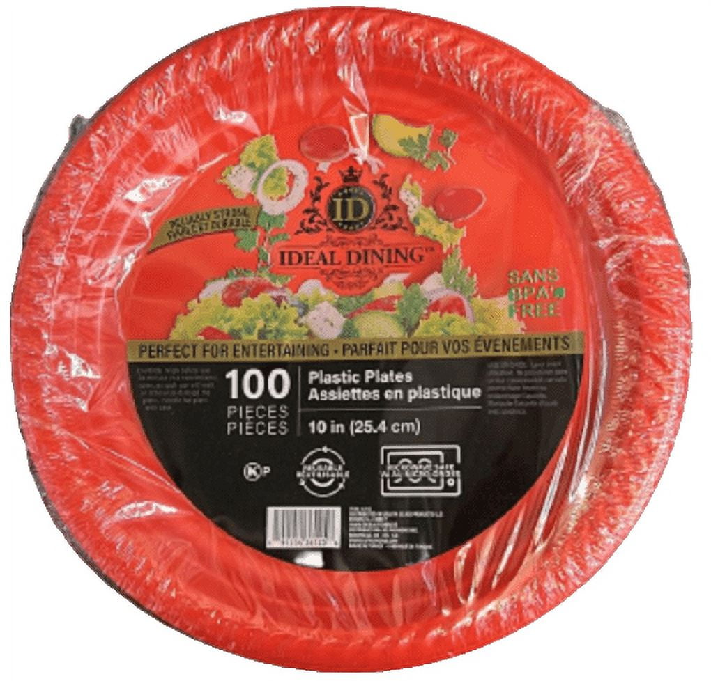 Ideal Dining 10 Inches Disposable Dinner Plastic Plates, Red