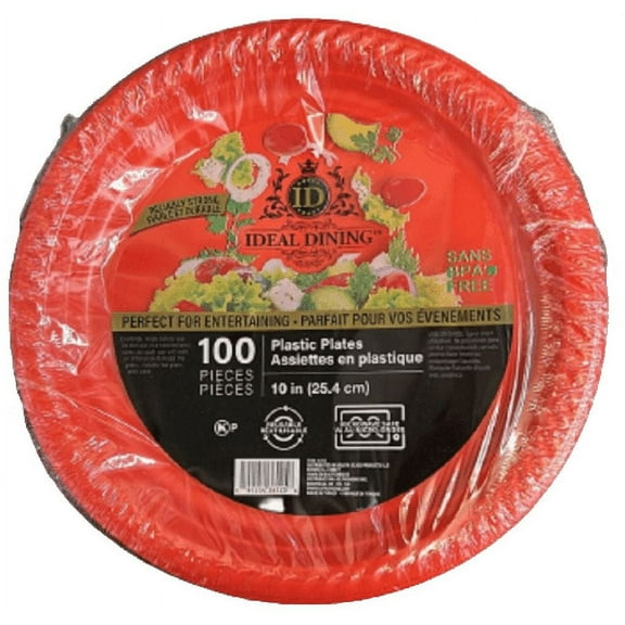 Nicole Fantani's Ideal Dining 10" Disposable Red Plastic plates Good to use in Microwave, Bulk Stock for Restaurant, Hotel, Deli & Elegant Parties : 400 Count