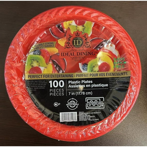 Nicole Fantani's Serving 7" Disposable Red Salad Plastic Plates Good to use in Microwave, Bulk Stock for Resturant, Hotel, Deli & Elegant Parties: 500 Count