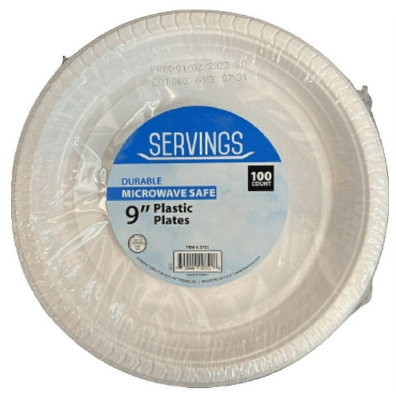 Nicole Fantani's Serving 9" Disposable White Plastic plates Good to use in Microwave, Bulk Stock for Restaurant, Hotel, Deli & Elegant Parties: 100 Count