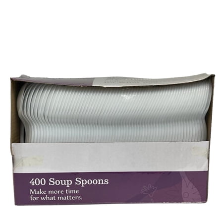 VeZee Disposable Durable Medium-Weight Plastic White | Pack of 400 Soup Spoon, Heavy Duty Plastic Utensils for all occasion & Parties, 2000 Count