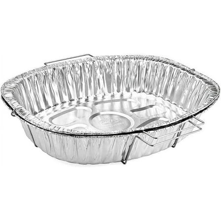 Nicole Fantini's 118.25"L X 13"W X 3.5"D Oval Heavy Duty Disposable Aluminum Foil Rack Roaster with Handle :Perfect for Baking and Roasting : 50 Count