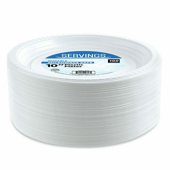 VeZee' Serving 10" Disposable Plastic Plates Durable Microwave Safe for Daily Use and Parties(400)