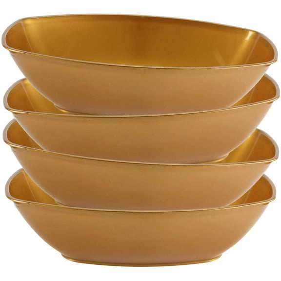 VeZee's Gold 80oz Oval Shaped Disposable Plastic Serving Luau Bowls to serve Salad, Snack and Food in Elegant Parties , Hotel & Restaurant. 8Ct