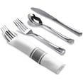 thumbnail image 1 of VeZee's LILLIAN Pre-Rolled 240 Pieces Silver Polished Extra Heavy Wight Full Size Cutlery & Linen-Like Napikin with Wrape Sets for Elegant & Stylish Parties: 60 Guest Serving, 1 of 5