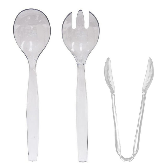 Nicole Fantini's Plastic Serving Utensils, Black Heavy Duty Disposable utensil | Set 10" Spoons 10" Forks 6" Tongs | 6 Each in One Set| 18 Pcs