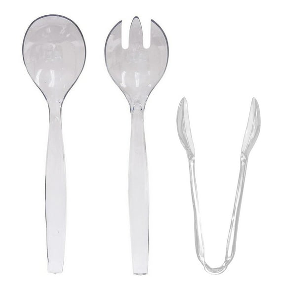 Nicole Fantini's Plastic Serving Utensils, Clear Heavy Duty Disposable utensil | Set 10" Spoons 10" Forks 6" Tongs | 3 Each in One Set| 216 Pcs
