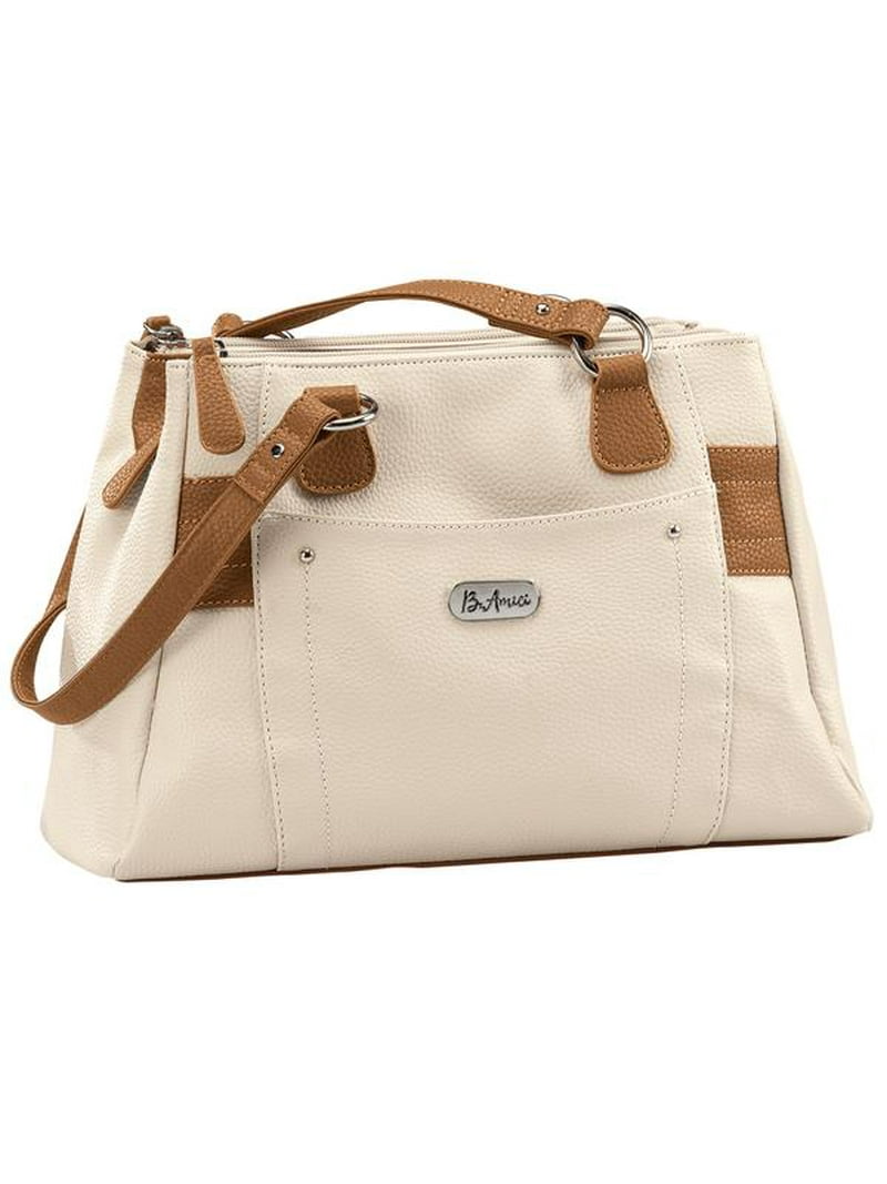 B.Amici Nicole RFID Greenwich Multi Pocket Leather Satchel, Bone