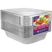 Nicole Home Collection Aluminum Foil Pans with Lids, Half Size 9” x 13” Disposable Roasting Pan Set, 25 Pack