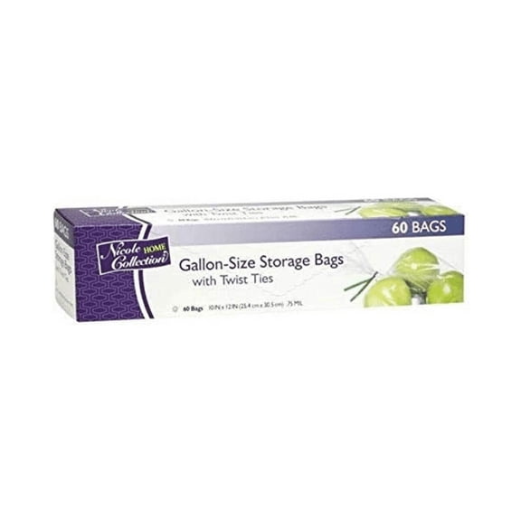 Nicole Home Collection Gallon-Size Transparent Twist Tie Food Storage Bags:60 Bags