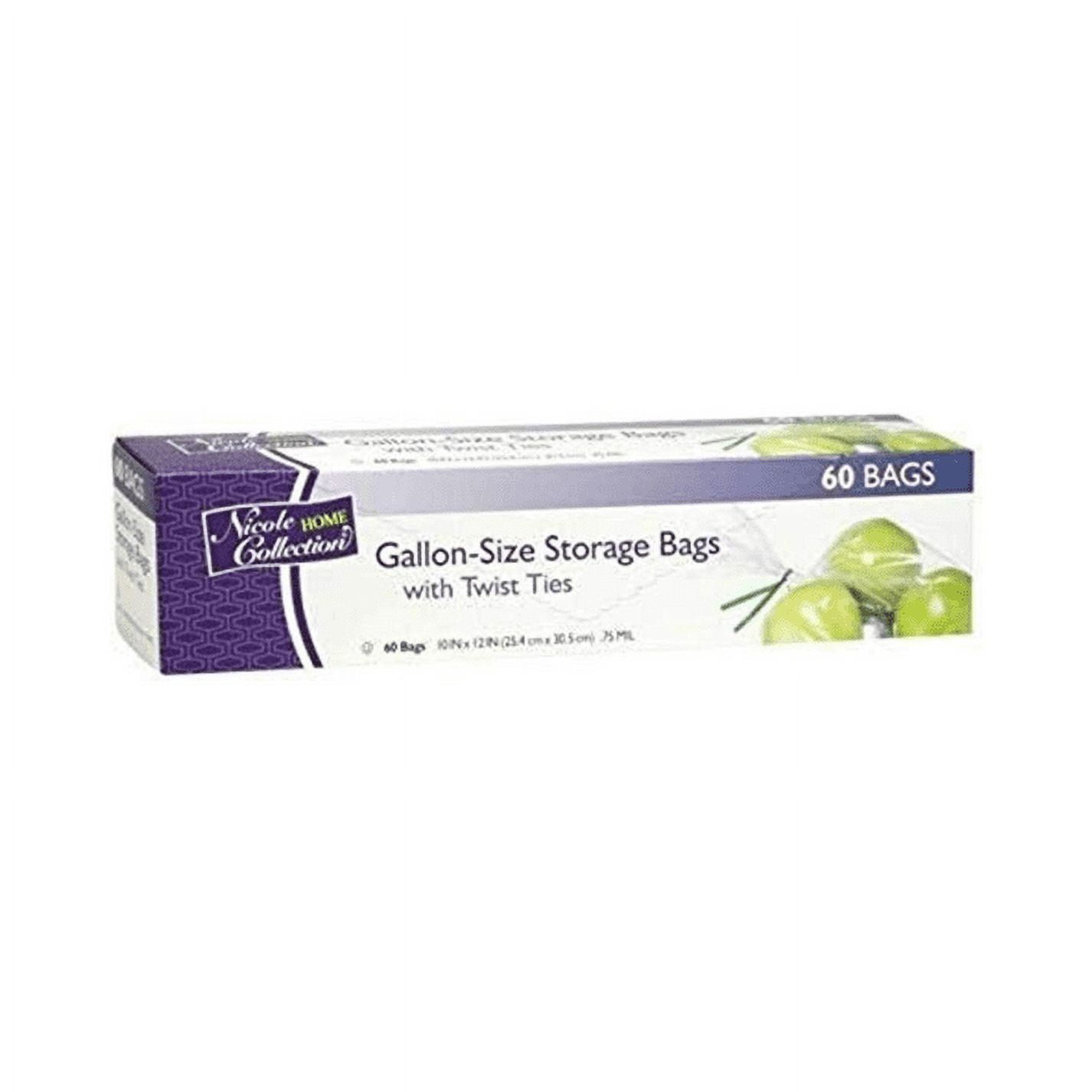 Nicole Home Collection Gallon-Size Transparent Twist Tie Food Storage Bags:60 Bags