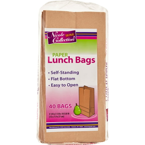 Nicole Home Collection Home Essentials Paper Lunch Bags, Brown, 40 Ct