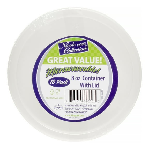 Nicole Home Collection Microwaveable Containers, Round, 8 Oz, Clear, 10 Ct
