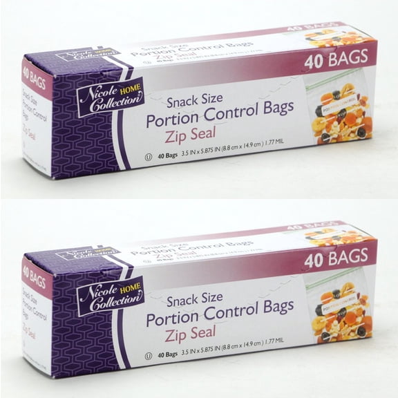 Nicole Home Collection Zip Seal Portion Control Bags  Snack Size  2 Packs 80 Bags Total