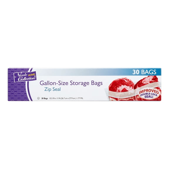 Nicole Home Collection Zip Seal Storage Bags, 1 Gallon, 30 Ct