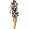 thumbnail image 1 of Nicole MIller Collared Short Sleeve Gathered Front Floral Print Crepe Chiffon Dress-BLACK / 14, 1 of 6