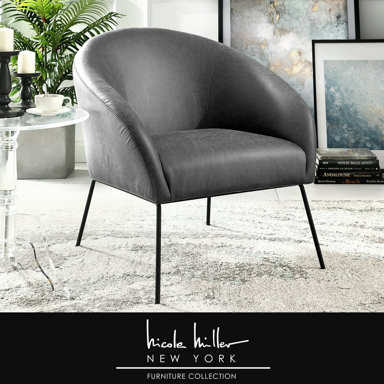 Nicole Miller Accent Chair Kamryn PU Leather Light Grey Black