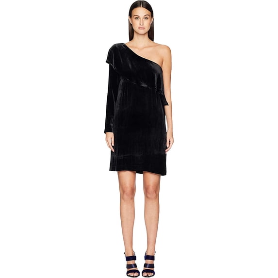 Nicole Miller Artelier BLACK Crinkled Velvet One Shoulder Dress, US 10