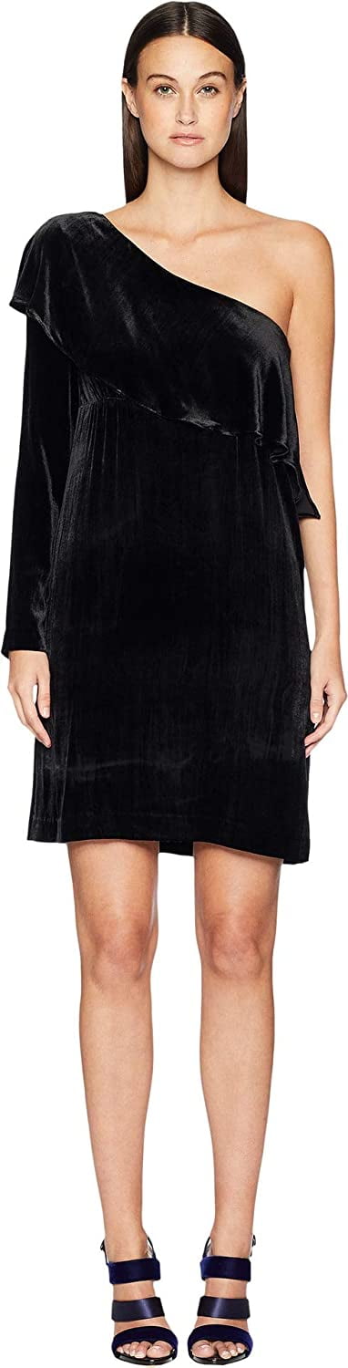 open lace back dress BLACK VELVET ONE SHOULDER PATCHWORK SLEEVE DRESS main image 0