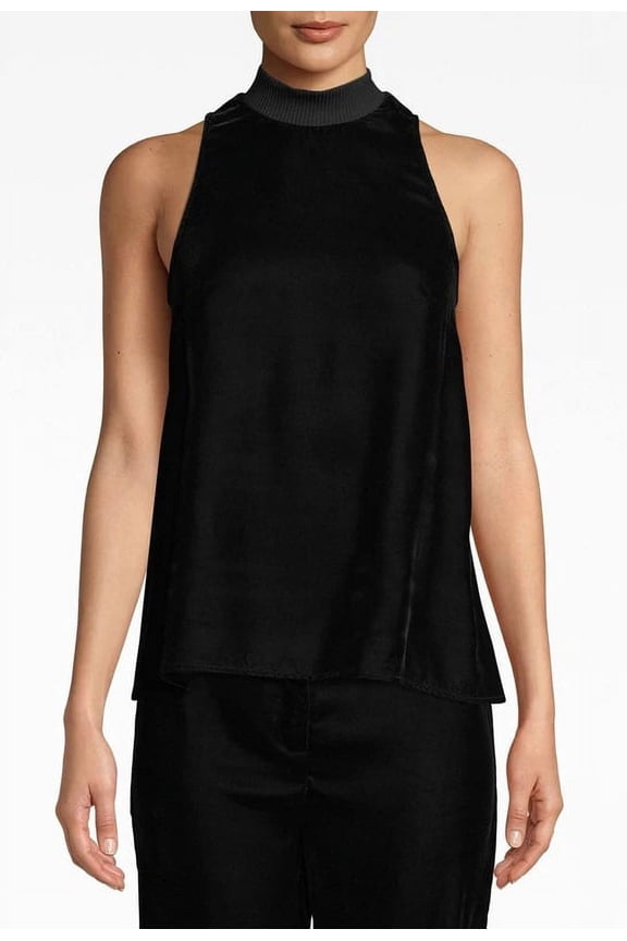 Artelier BLACK Lightweight Velvet Mock Neck Tank, US Petite
