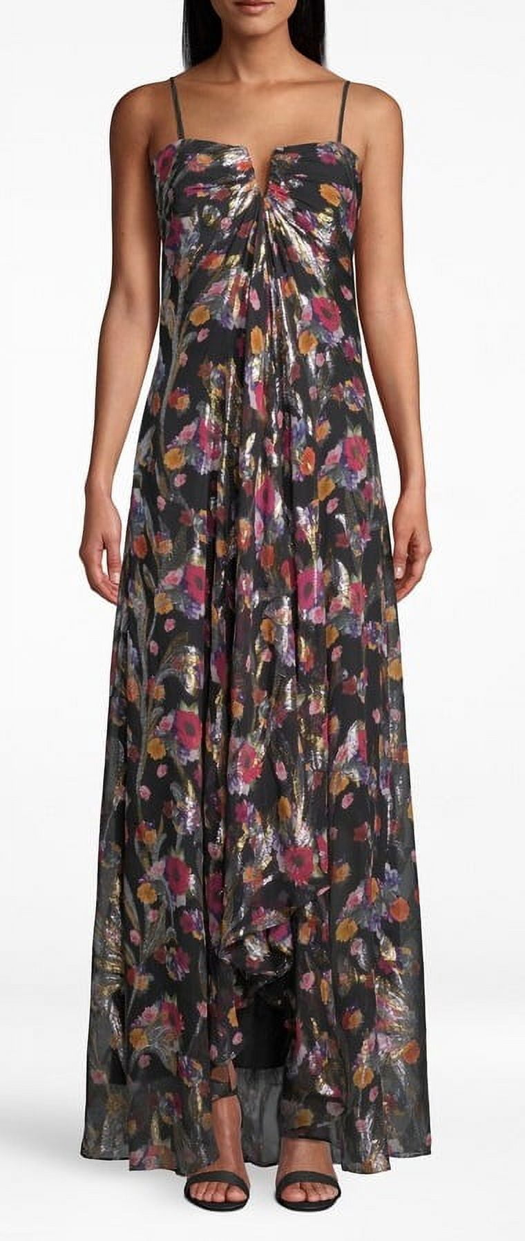 Nicole Miller Artelier BLACK/MULTI Bouquet Beauty Angelina High Low Gown, US 4 Nicole Miller Artelier BLACK/MULTI Bouquet Beauty Angelina High Low Gown, US 4