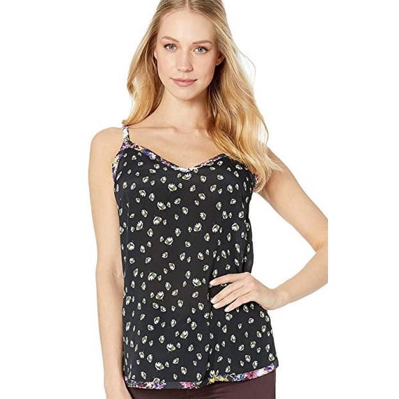 Nicole Miller Artelier BLACK/MULTI Ditzy Stems Silk Cami Blouse, US Large