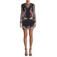 thumbnail image 1 of Nicole Miller Artelier BLACK MULTI Flower Embroidered Long Sleeve Dress, US 2, 1 of 2