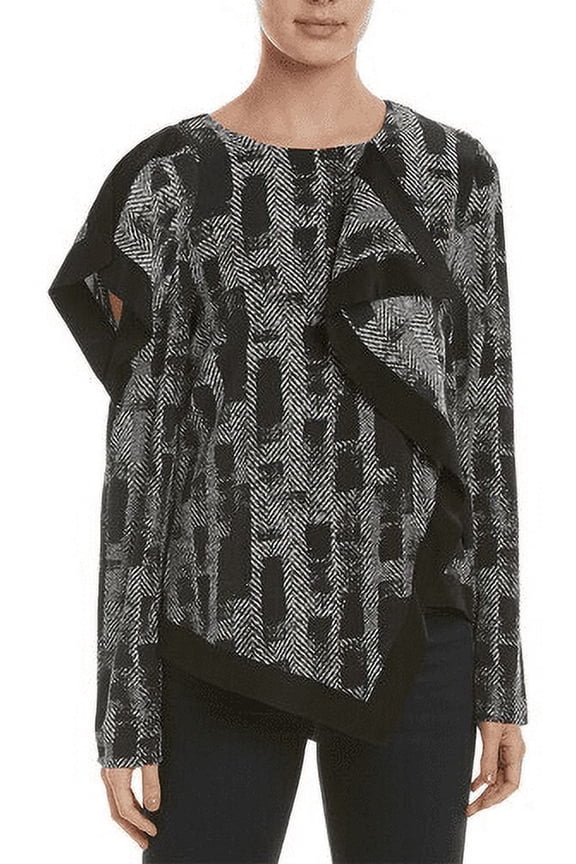 Artelier BLACK/MULTI Herringbone Cold Shoulder Blouse, US Medium