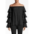 thumbnail image 1 of Nicole Miller Artelier BLACK Off The Shoulder Ruffle Blouse, US Small, 1 of 3