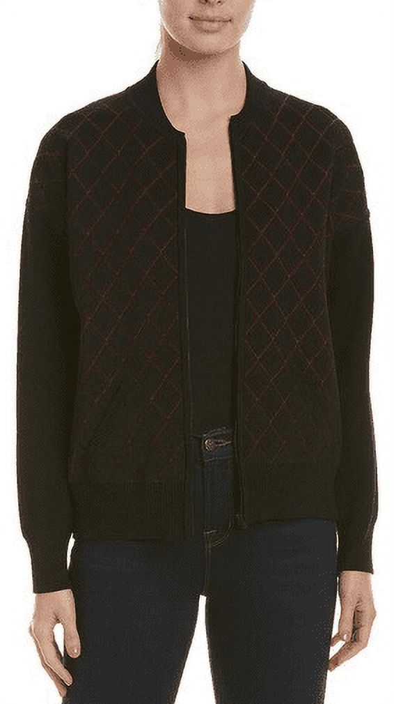 Nicole Miller Artelier BLACK/RED Diamond Knit Zip Up Jacket, US Petite - image 1 of 8