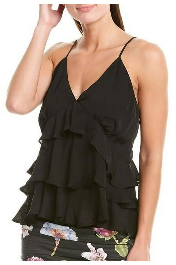 Artelier BLACK Solid Silk Blend Ruffle Cami Tank Blouse, US Petite