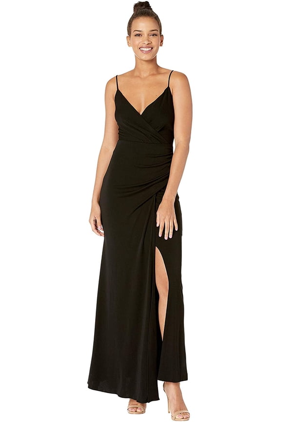 Artelier BLACK Stretchy Matte Jersey Drape with Slit Gown, US 2