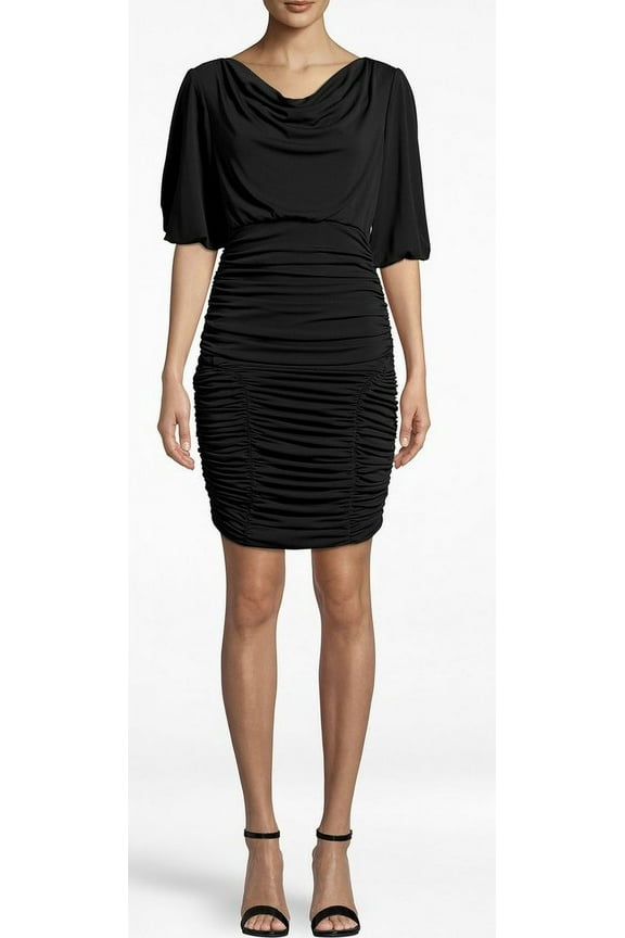 Artelier BLACK Stretchy Matte Jersey Ruched Dress, US 4