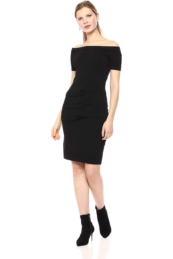 Artelier BLACK Tidal Pleat Off The Shoulder Dress, US Large