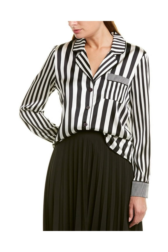 Artelier BLACK/WHITE Pajama Stripe Blouse, US Petite