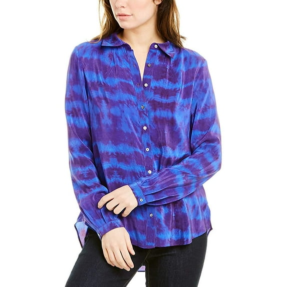 Nicole Miller Artelier BLUE/MULTI Tie Dye Stripe Boyfriend Blouse, US Petite