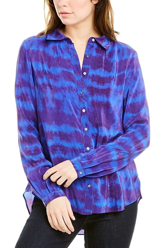 Artelier BLUE/MULTI Tie Dye Stripe Boyfriend Blouse, US Petite