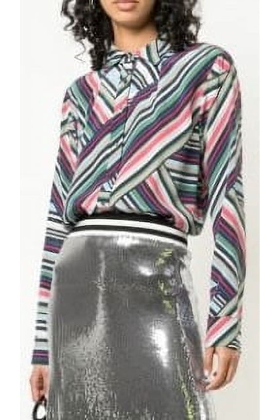 Artelier MULTICOLOR Abstract Stripe Button Down Bodysuit, US Petite